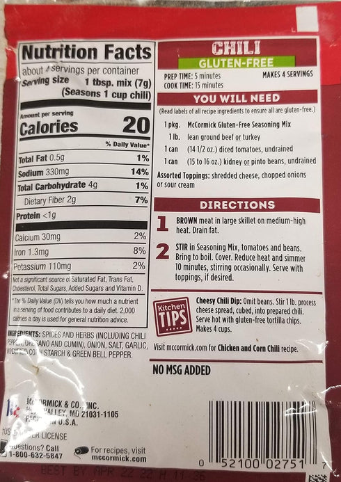 McCormick GLUTEN-FREE Chili Seasoning Mix 1oz (3 pack)...