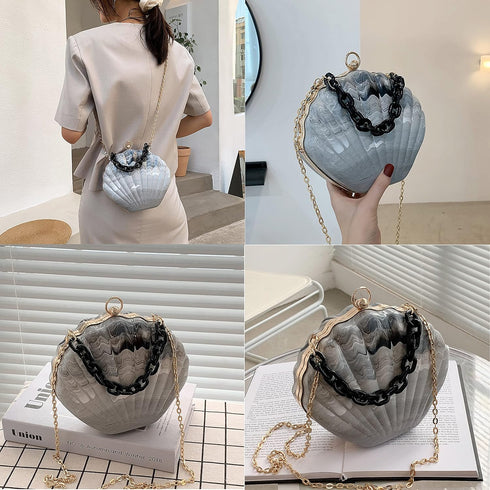 Women Mini Seashell Evening Clutch Top-Handle Bag Chain Strap Cross-body Shoulder Bag...