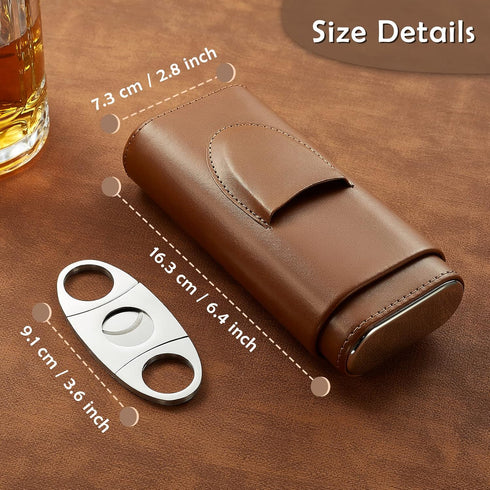 Cigar Case Travel - Cigar Humidor Accessories - Cigar Box with Cutter SEEJI Gift for Men (Brown)...