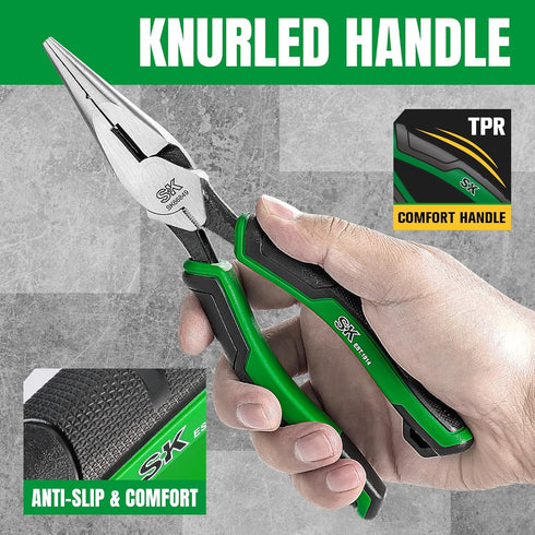 SK 8-Inch Long Nose Pliers, Needle Nose Pliers, Premium CR-V Steel Construction, Ergonomic Non-slip Handle for Comfortable Grip...