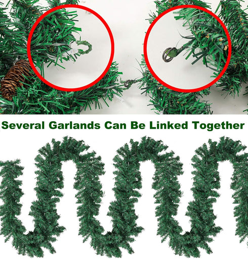 9 ft Prelit Christmas Pine Garland with 50 Battery Operated Warm White LED Lights Timer Outdoor Display...