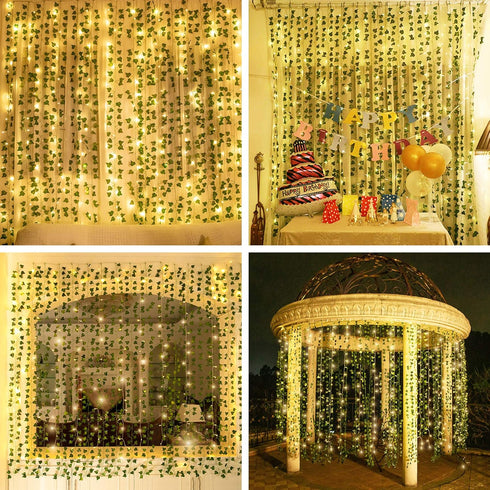 KASZOO 84Ft 12 Pack Artificial Ivy Garland Fake Plants, Vine Hanging Garland with CE Certified 80 LED String Light, Hanging for Home Bedroom Garde...