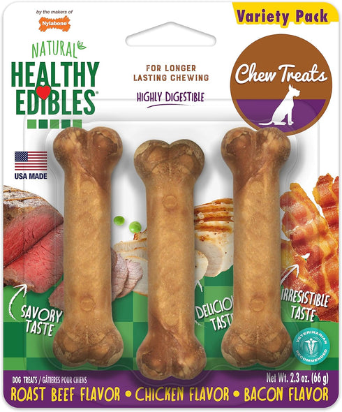 Nylabone Healthy Edibles Natural Dog Chews Long Lasting Chew Treats for Dogs, Roast Beef & Chicken Flavor, X-Small/Petite (3 Count)...