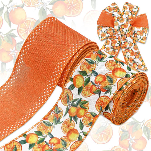 Orange Wired Edge Ribbon 20 Yards Tangerine Fabric Ribbon Little Cutie Craft Ribbon for Baby Shower Birthday Wreath Bow DIY Crafts, 2 Roll...