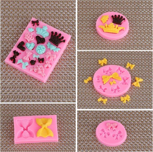 Bow Silicone Fondant Mold Crown Chocolate Candy Mold Cupcake Top Decoration, Pastry, Biscuit Decoration, Chocolate, Jewelry, DIY Craft Items, Birt...