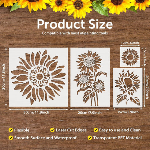 20 Pieces Sunflower Stencils Reusable Sunflowers Flower Stencils for Painting on Wood Wall Floral Stencil for Painting on Furniture,Canvas, Paper,...