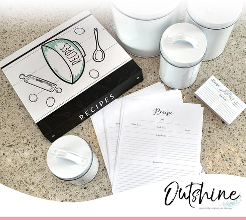 Outshine Premium Recipe Paper for 8.5" x 11" Recipe Binders, Farmhouse Design (50 Sheets) | Full Size Recipe Refill Pages for Binder | Recipe Card...