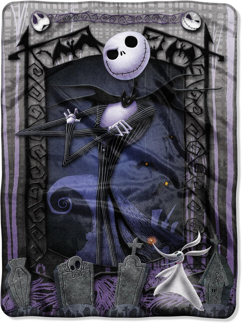 Disney's Nightmare Before Christmas, "Jack’s Graveyard" Micro Raschel Throw Blanket, 46" x 60", Multi Color...