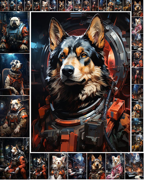 Decoupage Paper Pack (35 Sheets 6"x8") Brave Courageous Paintings of Astronaut Dogs in Spacesuits FLONZ Vintage Illustration Pictures Cards for De...