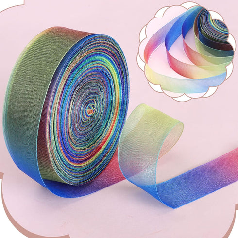 Shappy 1 Inch x 50yard Rainbow Gift Rainbow Ribbon for Gift Wrapping Organza Ribbon Shimmer Sheer Rainbow Colors Ribbon...