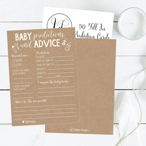 Hadley Designs Hilarious Baby Shower Games Set – 50 Baby Shower Prediction Cards for 50 Guests, Gender Neutral and Fun for Boys & Girls (Rustic)...
