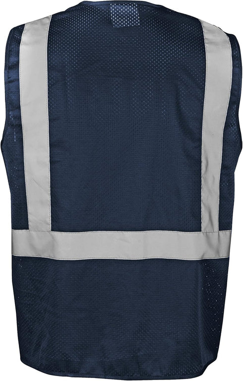 Ironwear 1284-BZ-5-2XL Polyester Mesh SAFETY Vest with Zipper & 2" Silver Reflective Tape, Blue, 2X-Large...