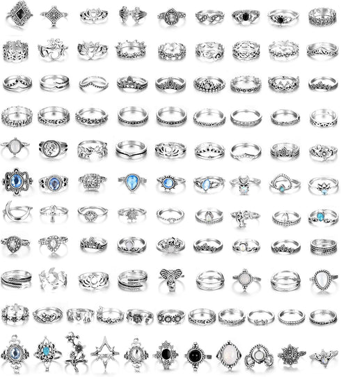 FIBO STEEL 101 Pcs Vintage Knuckle Rings for Women Stackable Midi Finger Ring Set...