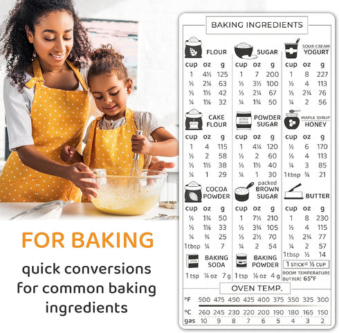 Kitchen Conversion Chart Magnet 2-PACK, Imperial to Metric Measurement Conversion Chart for Cooking, Accurate Baking Ingredients Measurements in G...