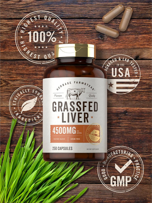 Carlyle Grass Fed Beef Liver | 4500mg | 250 Capsules | Desiccated Supplement | Non-GMO, Gluten Free | by Herbage Farmstead...