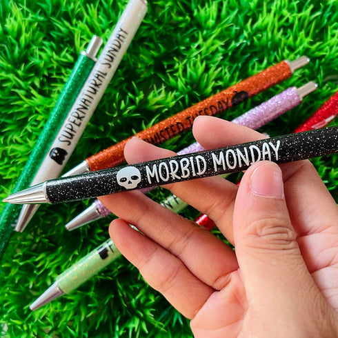 Jxueych 7Pcs Halloween Weekday Pens Glitter Pen with Funny Sayings Vibrant Passive Fancy Ballpoint Pens Cute Gifts for Colleagues Office Supplies ...