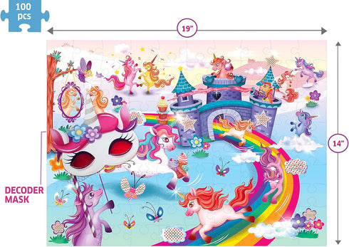 I Love Unicorns 100 Piece Puzzles for Kids Ages 4-8, Gifts for Girls and Boys 5 6 7 8 Years Old and Up, Read Secret Messages with Unicorn Decoder ...