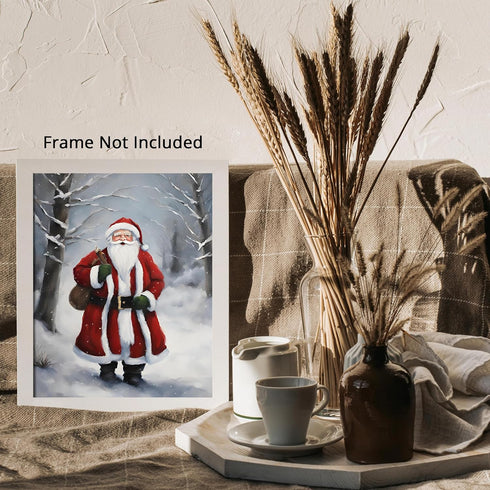 Posterizer 1 pcs-Santa Clause in snowy winter-in oil painting style-1-Holiday Poster Collection-Landscape & Nature Art-Living Room Bedroom Decor- ...