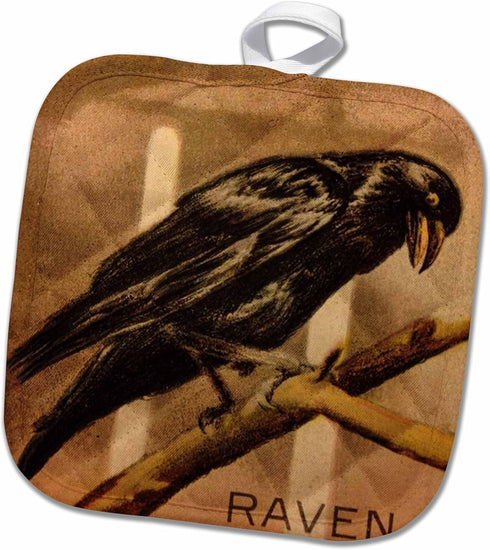 3D Rose Vintage Scientific Study Slide of A Raven Pot Holder, 8 x 8...