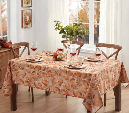Newbridge Thanksgiving Taupe Metallic Foliage Contemporary Set of 8 Napkins, Autumn Golden Metallic Leaf Print, Soil Resistant No Iron Easy Care H...