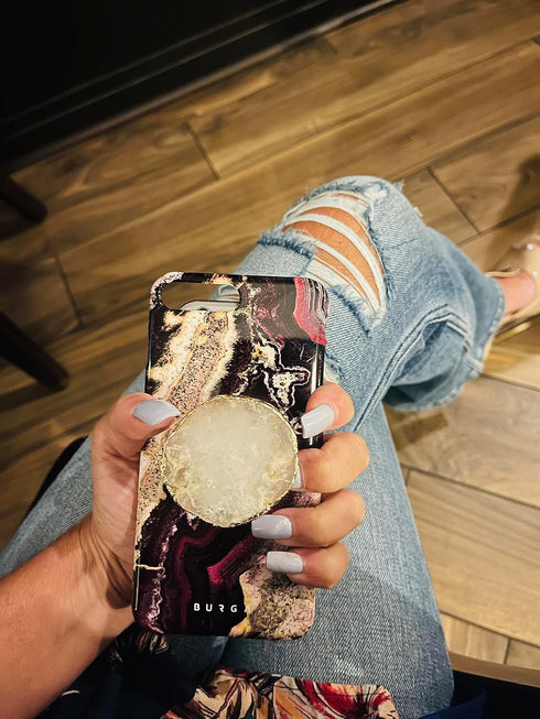 Grips by CRYSTALFY Clear Quartz Crystal Phone Grip & Phone Stand: Authentic Natural Gemstone Swappable Top, Expandable Collapsible Holder for Smar...