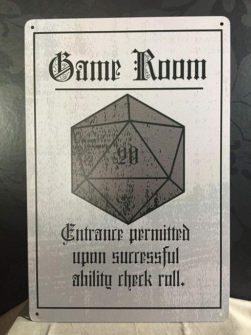 Game Room Sign 12" x 8" Table Top Hobby Games Man Cave D20 RPG Themed Sign Gamer Wall Decor Role Playing 20 Sided Die Board Game Art...