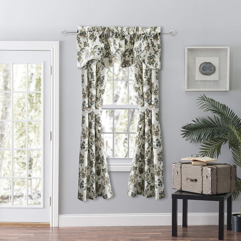 Ellis Curtain Madison Floral 58" x 15" Lined Scallop Valance, Blue...