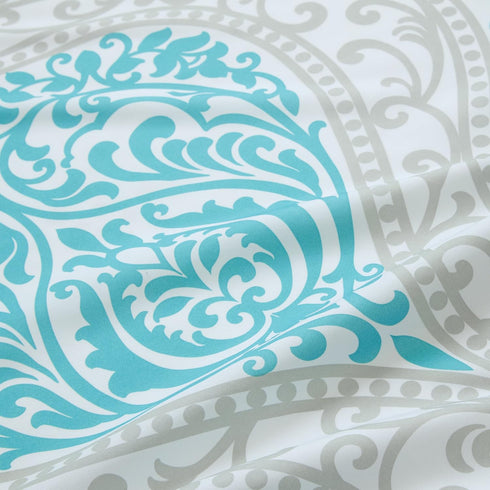 Comfort Spaces Coco Bathroom Shower Curtain Printed Damask Pattern Modern Cute Microfiber Fabric Bath Curtains, 72"x72", Teal / Grey...