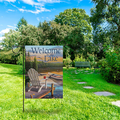 Summer Spring Welcome to the Lake Adirondack Chairs Small Decorative Garden Flag, Lakeside Boat Ocean Yard Outside Burlap Decoration Outdoor Decor...
