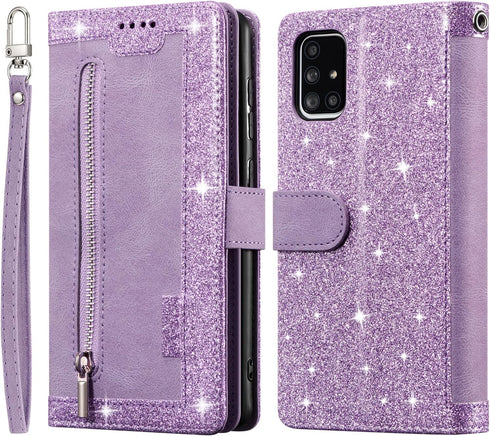 EYZUTAK Wallet Phone Case for Samsung Galaxy A51(4G), Retro Matte 9 Card Holder Slots Zipper Pocket Case PU Leather Magnetic Closure Kickstand wit...