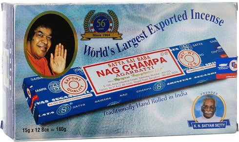 Satya Sai Baba Nag Champa Agarbatti Pack of 12 Incense Sticks Boxes 15gms Each Fine Quality Incense Sticks for Relaxation, Meditation, Positivity ...
