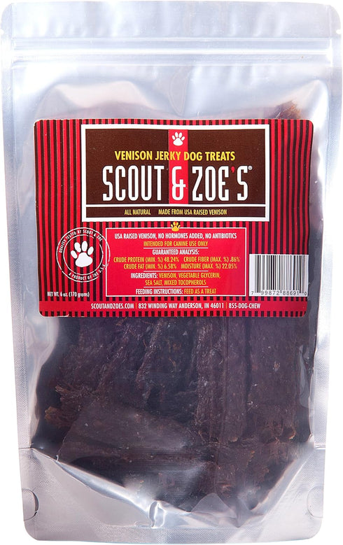 Scout & Zoe's Venison Jerky: Real Meat Venison Treats for a Healthy Life, Allergy-Free Dog Chews, No Grain/Wheat/Soy, Made & Sourced in The USA...