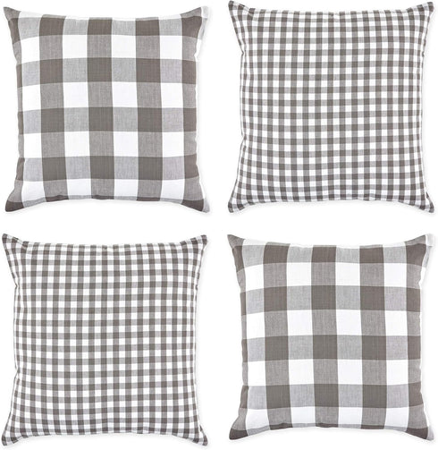 DII Decorative Square Throw Pillow Cover Collection Cotton, Machine Washable, Hidden Zipper, 18x18, Gray Gingham, 4 Piece...