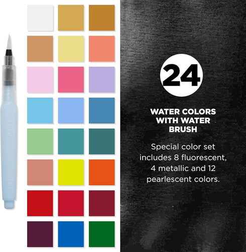 SAKURA Koi Pocket Field Sketch Kit Creative Art Colors - Watercolor Sets for Painting On the Go - 24 Unique Colors - 1 Water Brush - 2 Sponges - 1...