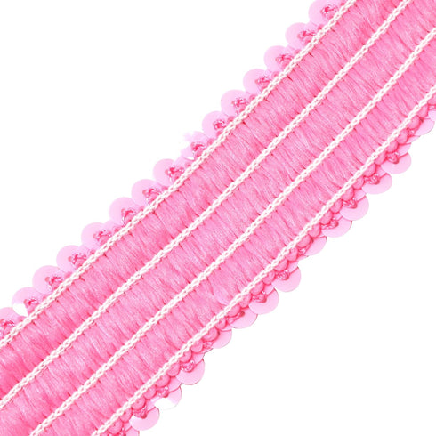 Mandala Crafts Elastic Sequin Ribbon Trim - 1.5 Inch Pink Sequin Elastic Trim for Sewing Dress Headband - 10 Yards Fabric Metallic Stretch Sequins...
