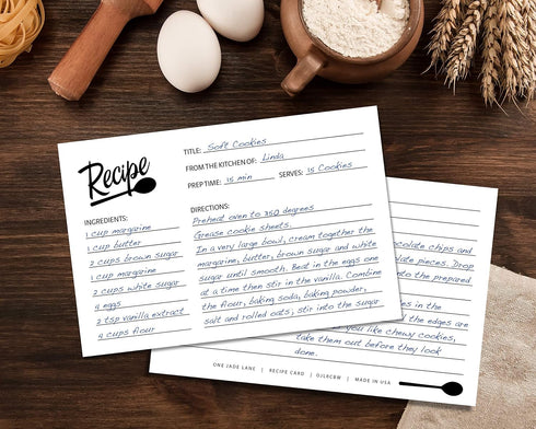 Black and White Recipe Cards 4x6 Double Sided - Set of 50 Premium Cards, Maximum Writing Space - Great for bridal shower....