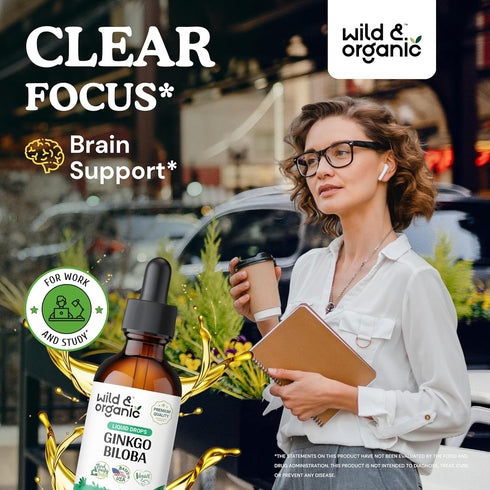 Ginkgo Biloba Tincture - Brain Supplements for Focus w/Organic Ginkgo Biloba - Ginkgo Biloba Drops for Brain Support - Focus Supplement w/Ginkgo B...
