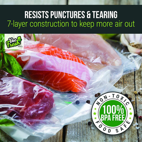 Vac Fresh Food Vacuum Sealer Rolls (8" x 50', 1 Roll), 3.5mil VF850 Embossed Food Storage Bags, Vacuum Seal Bags for Meal Prep, Sous Vide Bags for...