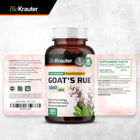 BIO KRAUTER Goats Rue Lactation Support Capsules 1200 mg - 100 Count - Goats Rue Capsules - Natural Breastfeeding Supplements...