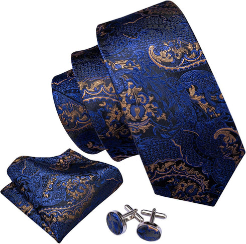 Barry.Wang Mens Tie Set Paisley Necktie Pocket Square Cufflinks Formal Wedding Business Party...