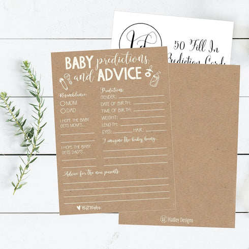 Hadley Designs Hilarious Baby Shower Games Set – 50 Baby Shower Prediction Cards for 50 Guests, Gender Neutral and Fun for Boys & Girls (Rustic)...
