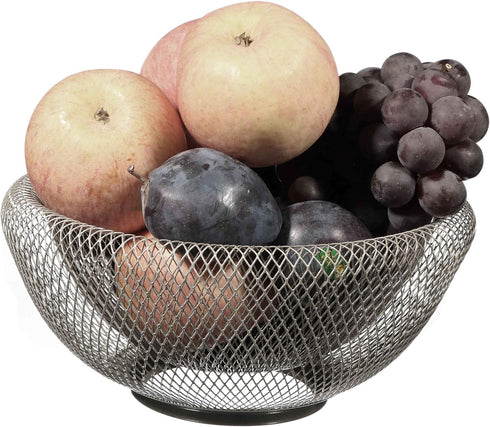 Cq acrylic Fruit Basket For Kitchen Counter,Fruit Basket With Banana Hanger For Kitchen Countertop,Fruit and Vegetable Storage Holder,Silver Metal...
