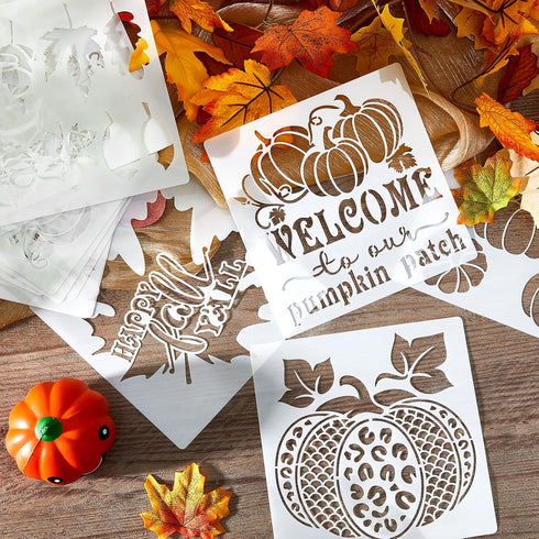 16 Pcs Fall Stencils Pumpkin Painting Stencils Fall Pumpkin Templates Reusable Maple Leaf Stencils on Wood Harvest Thanksgiving Autumn Stencils fo...