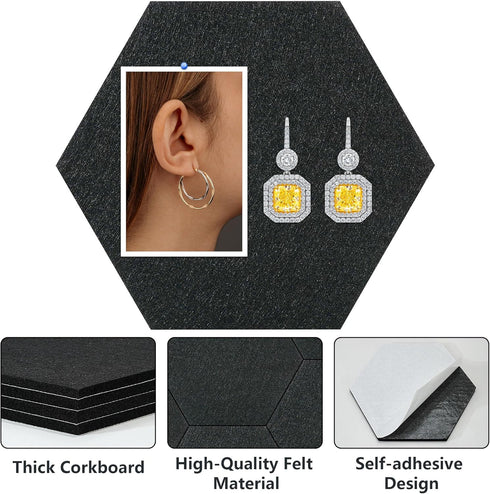 Vienrose Hexagon Felt Bulletin Board Self Adhesive Pin Board Wall Decoration Tiles with 35 Push Pins for Office Home and School, Black 8 Pack...