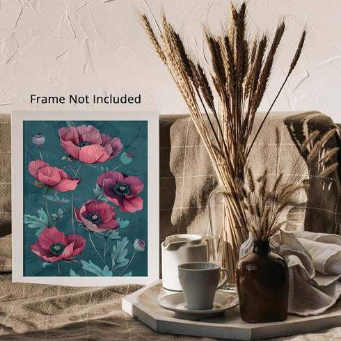 Posterizer 1 pcs-pink flowers with blue background-Floral & Botanical Art-Abstract & Modern Art-Decor for Home & Office- UNFRAMED Wall Art...