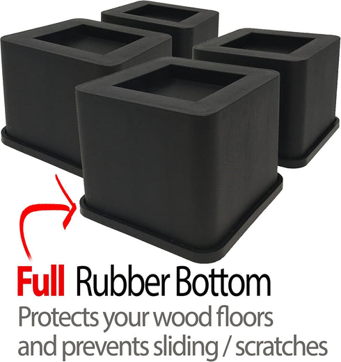 iPrimio Bed Risers - Square, 3 Inch Lift, Heavy Duty, 8 Pack, Up To 6800lbs - Bed Raising Blocks, Furniture Risers - Safe, Sturdy Bed Lifts for Co...