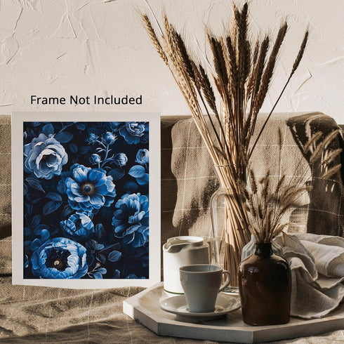 Posterizer 1 pcs-lush big blue flowers with dark background-Floral & Botanical Art-Abstract & Modern Art-Decor for Home & Office- UNFRAMED Wall Ar...