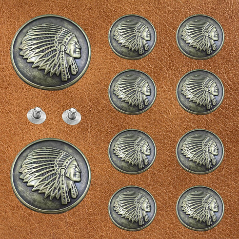 WETUFIN 10pcs 34mm (1.34inch) Screw Back Buttons for Leather Indian Chief Style Screw Back Coin Screw Back Buttons Leather Craft Ornament Leather ...