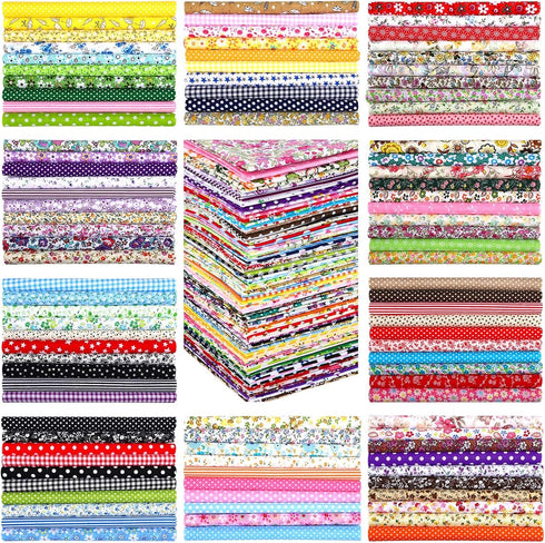 100 Pcs 8 x 8 Inch Cotton Fabric Square Patchwork Fabrics No Repeat Cotton Printed Floral Craft Quilting Fabric Craft Flower Fabric Patchwork Bund...