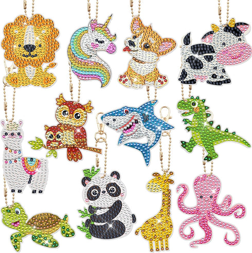 12 PCS Diamond Painting Keychains Kit Animals Diamond Art Ornaments Double Sided 5D Diamond Key Rings DIY Diamonds Pendants for Beginners Birthday...